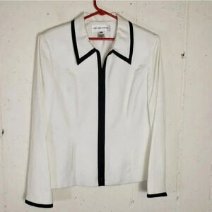 Jones NY‎ 10 white/black trim front zip linen blend blazer/jacket